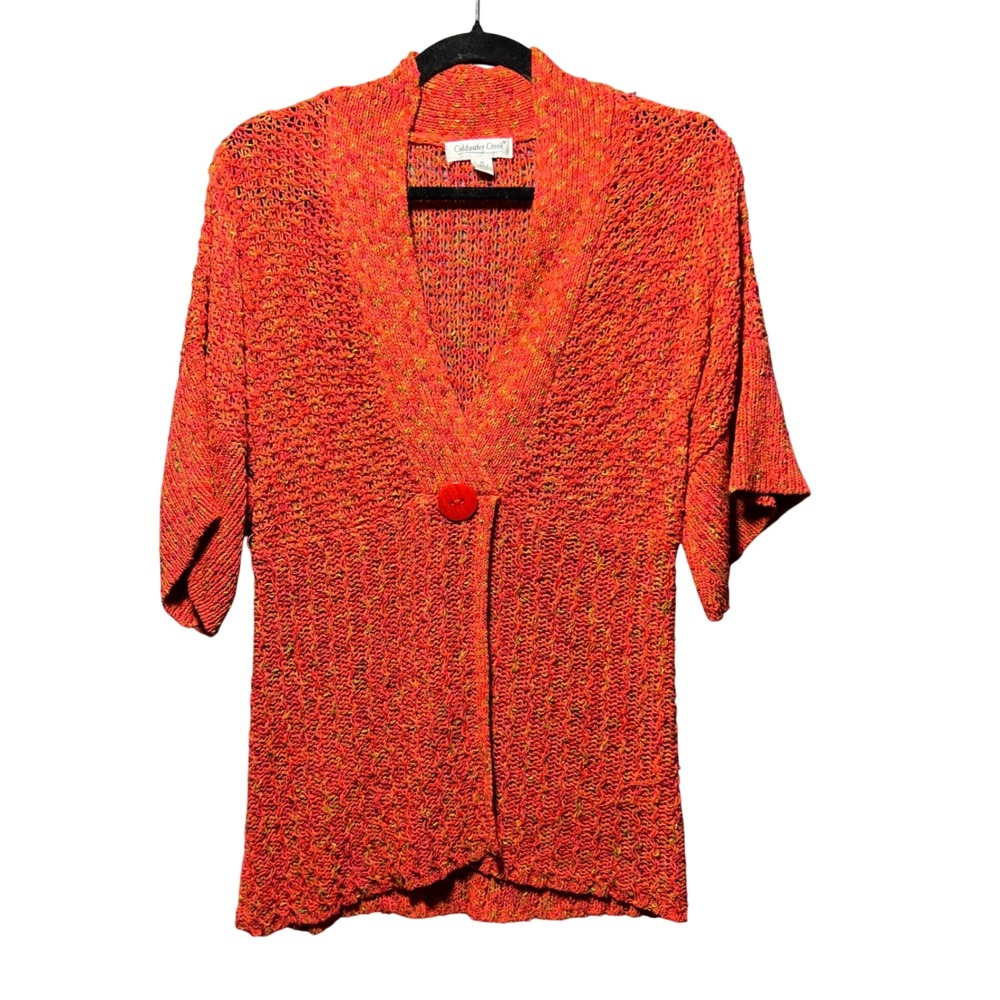 Coldwater Creek Open Knit‎ Short Sleeve Textured Pullover Top Orange M